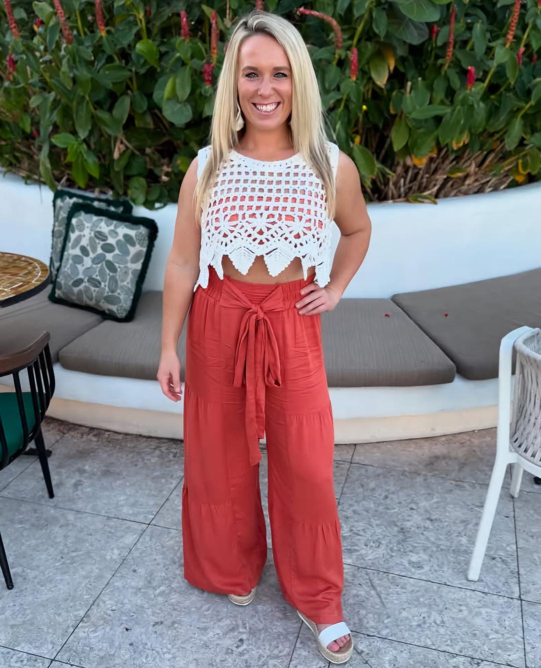 Gina Bow Tie Wide-Leg Tiered Pants by Mountain Valley Trading image 0