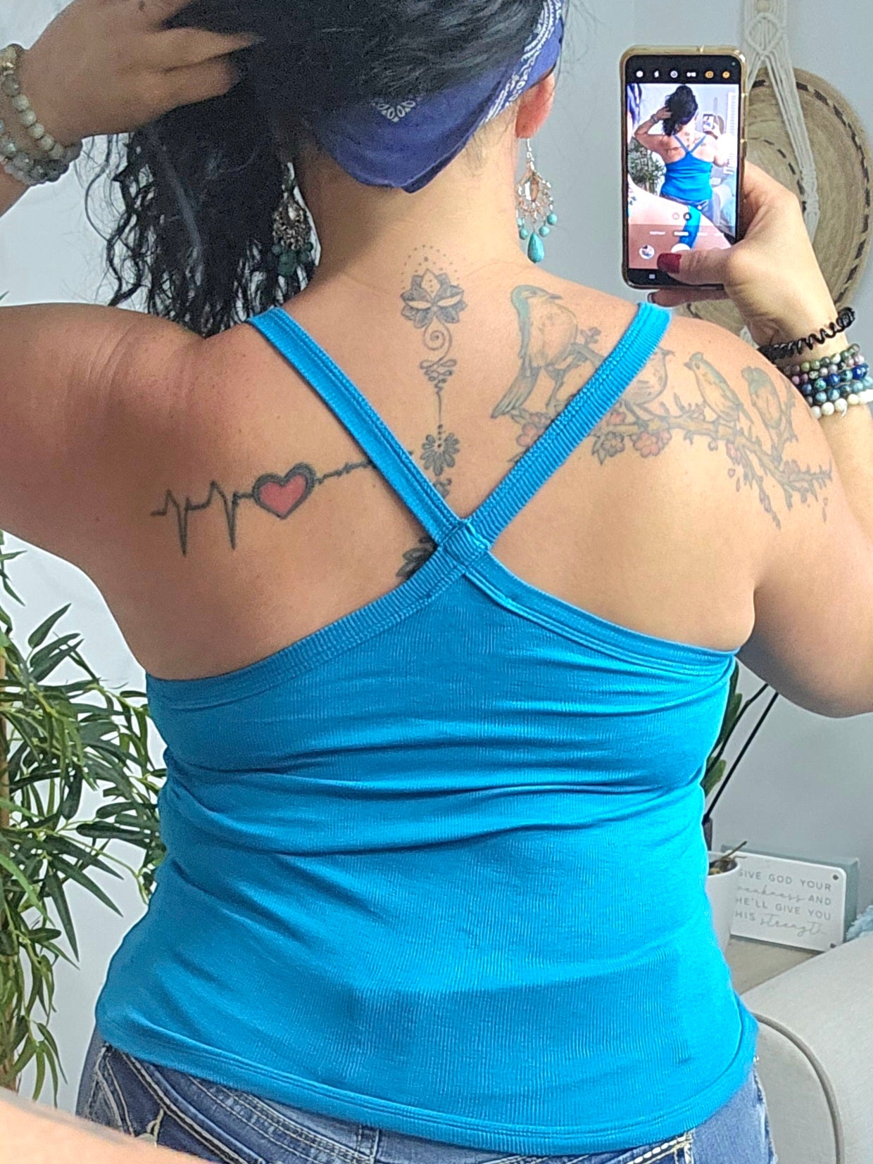 May Basic Cross-Back All-Season Sleeveless Top in Turquoise image 1