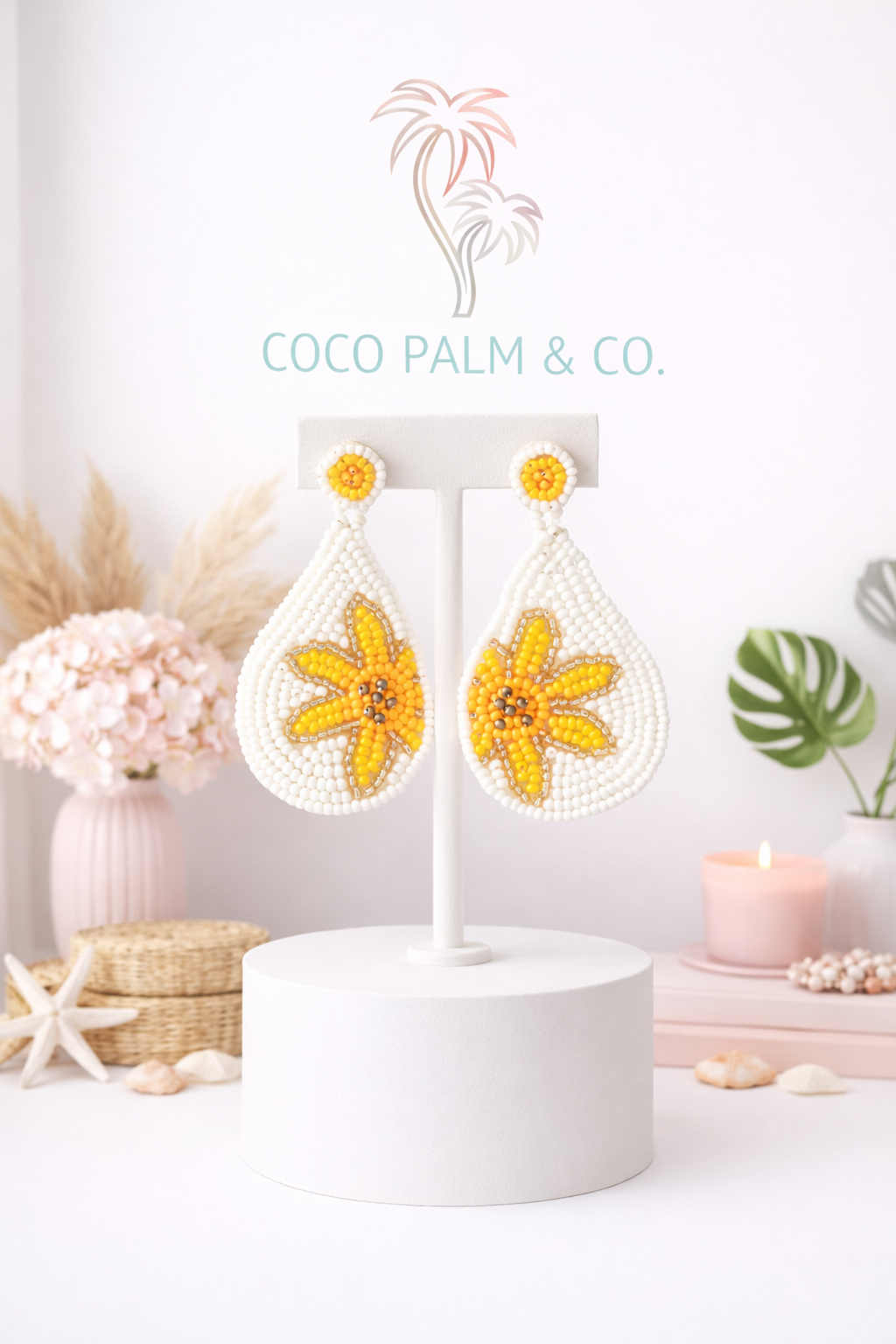 Handmade Teardrop Flower Seed Bead Earrings