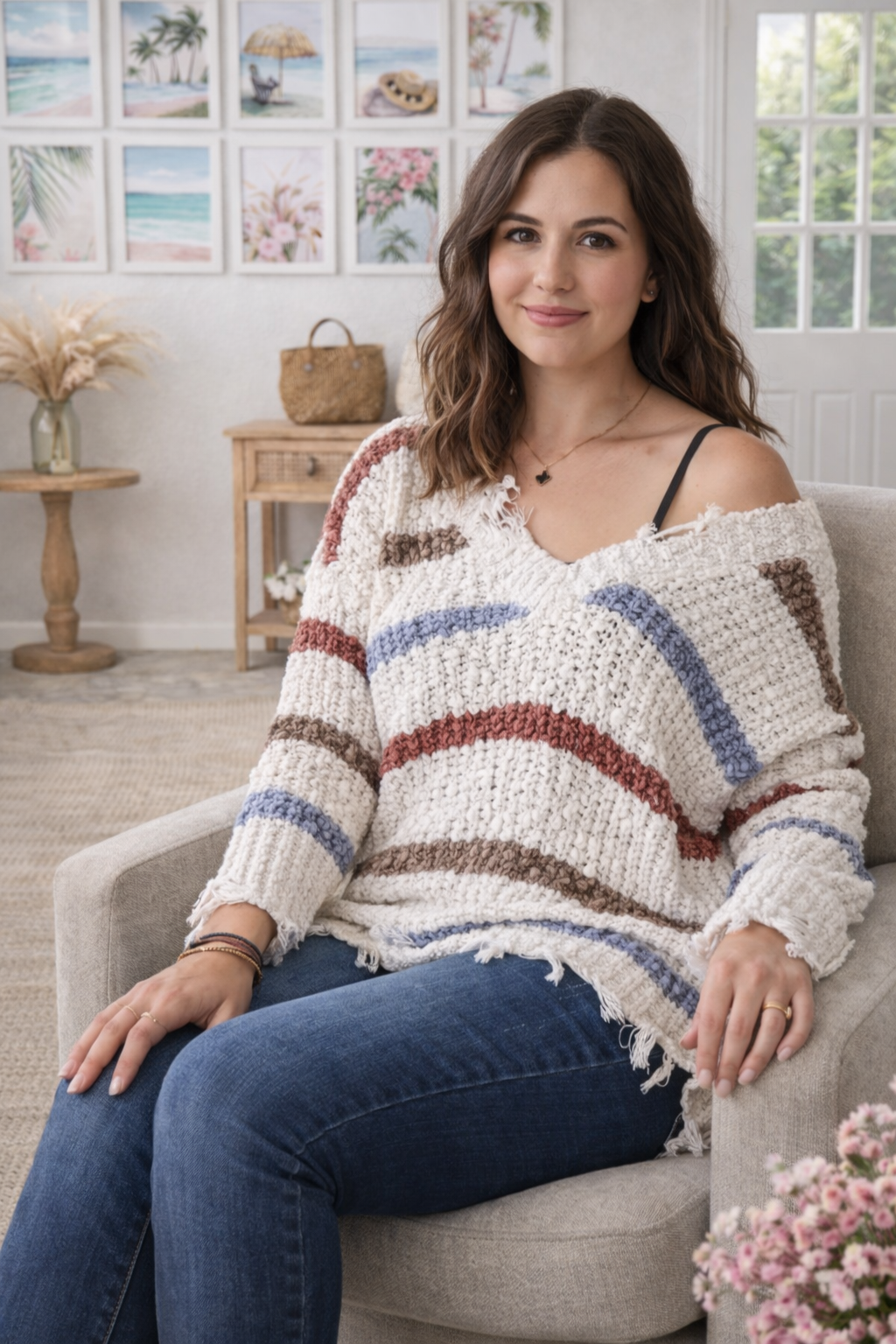 Adora Frayed Edge Stripe Sweater