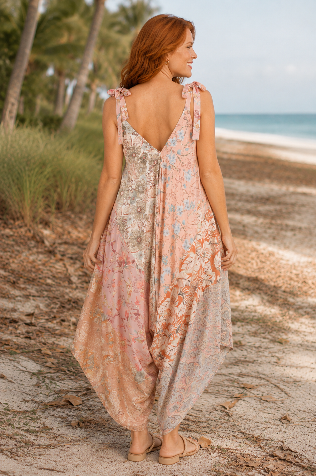 PRE-ORDER BY 6/15: Peach Floral Tie-Dye Wide-Leg Romper