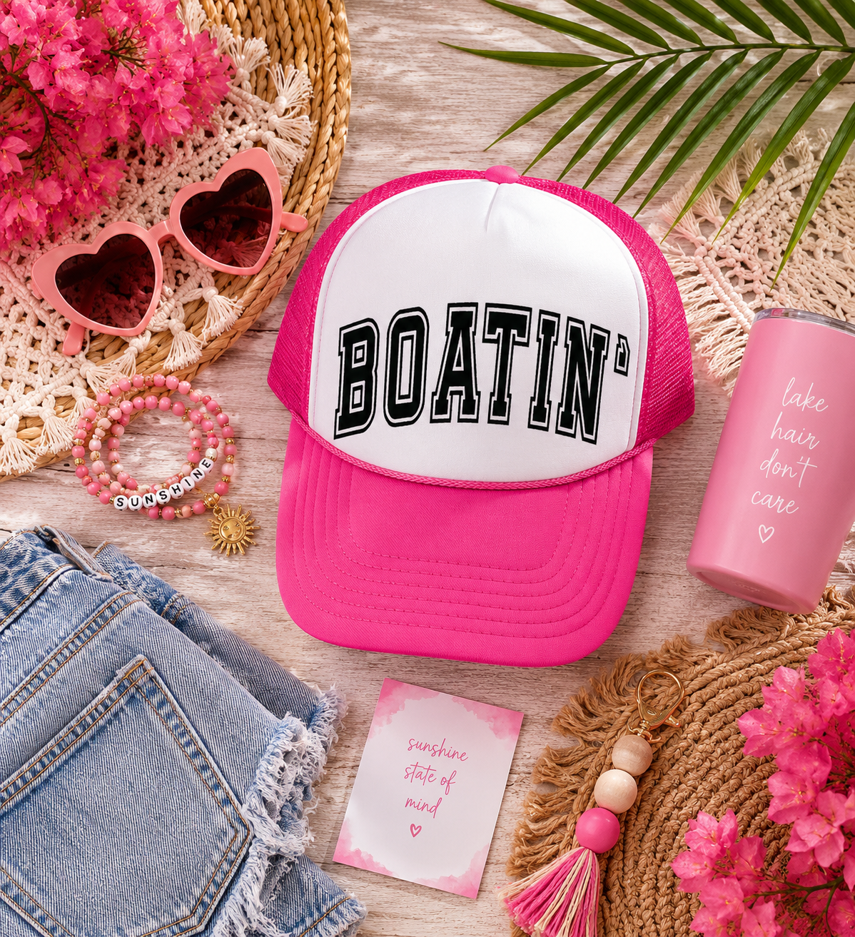 PRE-ORDER BY 6/15/26: "Boatin" Hot Pink and White Trucker Hat