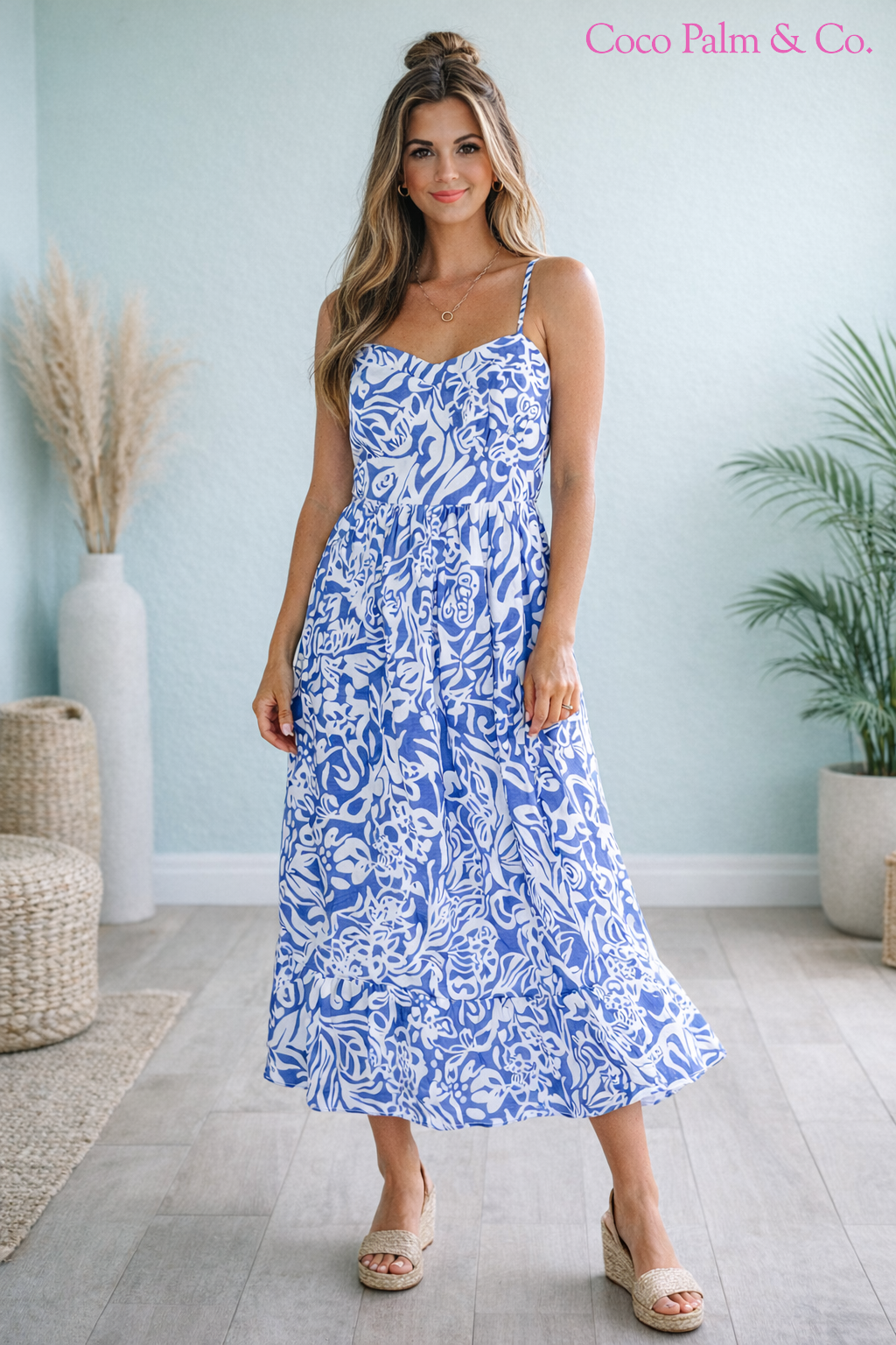 fitted lace wedding dress Floral Spaghetti Strap High-Waist Maxi Dress – Coco Palm & Co