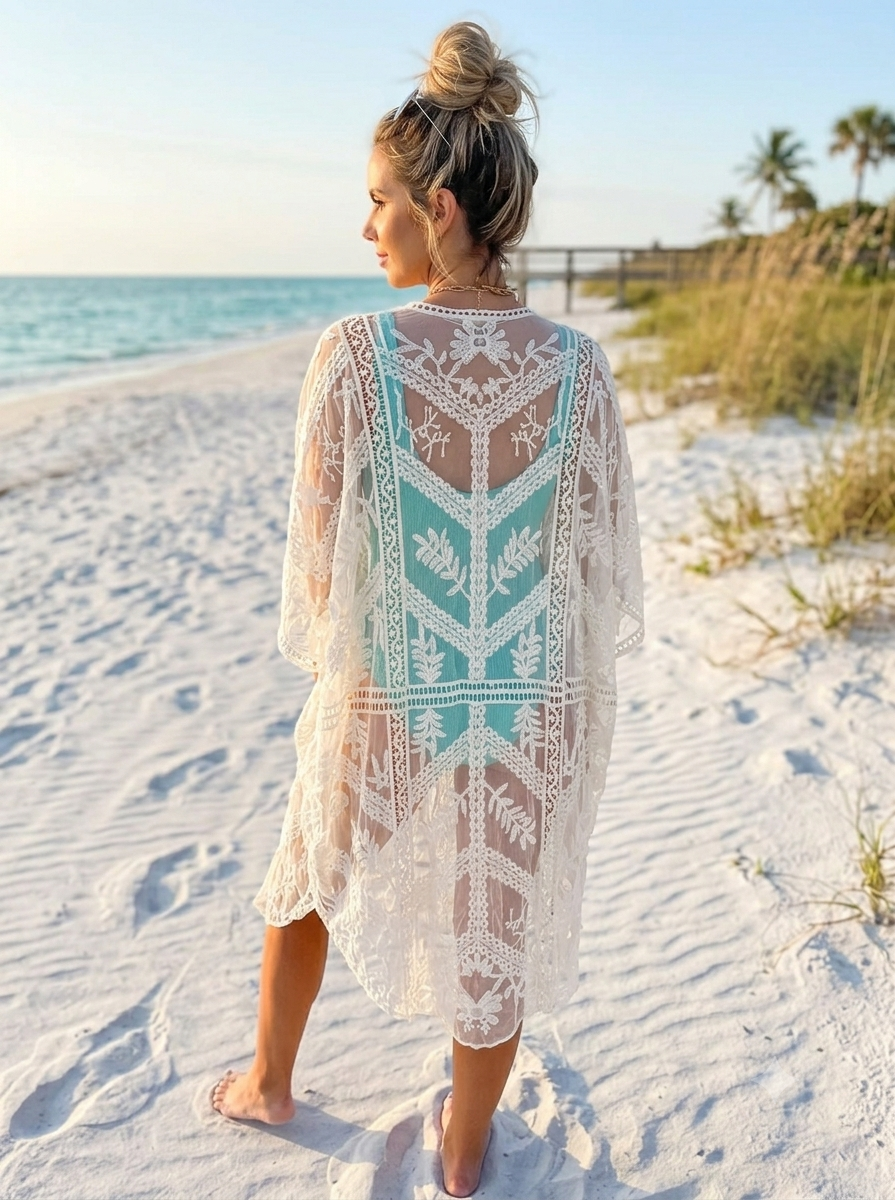 PRE-ORDER BY 7/6/26: Floral Lace Boho Embroidered Kimono Cover-Up