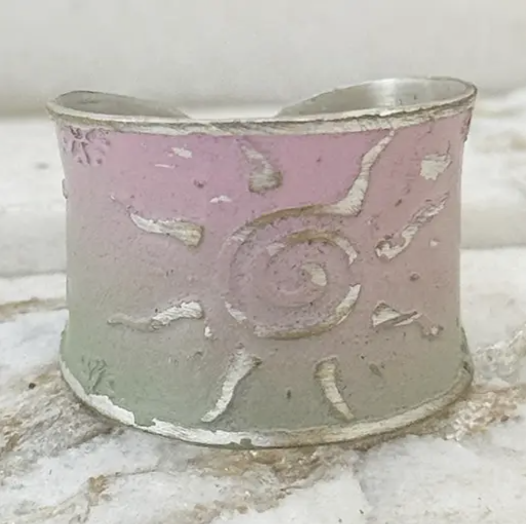 PRE-ORDER BY 7/6/26: Handcrafted Green & Pink Sun Patina Ring