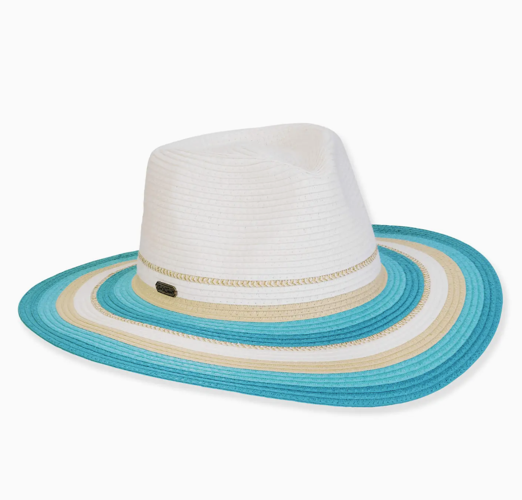 PRE-ORDER BY 7/6/26: Braided Fedora in Aqua and Gold Stripes