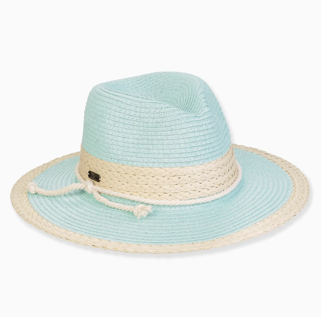 PRE-ORDER BY 7/6/26: Braided Teal and Beige Fedora with Rope Band