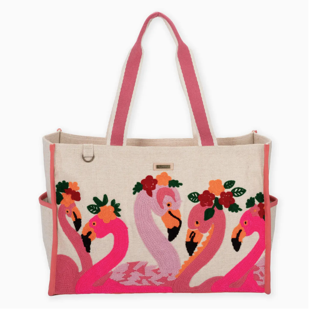 PRE-ORDER BY 7/6/26: Floral Flamingos Shoulder Tote