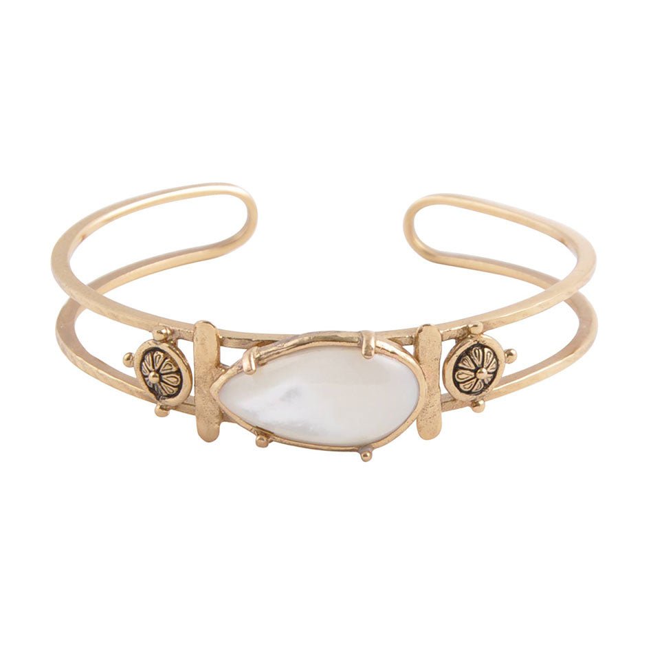White Mother of Pearl Open Golden Cuff Bracelet