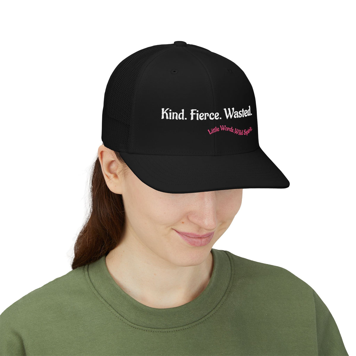 Kind. Fierce. Wasted.  | Embroidered Snapback Trucker Hat | Full Black