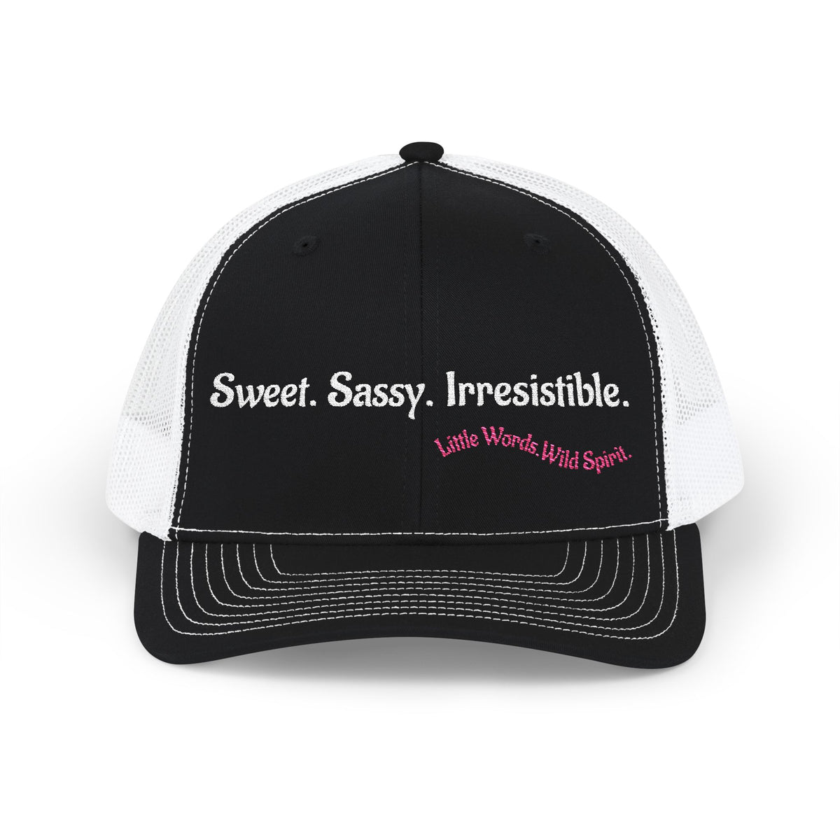 Sweet. Sassy. Irresistible. | Embroidered Snapback Trucker Hat | Full Black