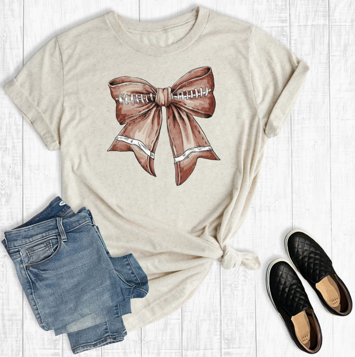 Retro Game Day Coquette Football Bow Graphic Tee image 0