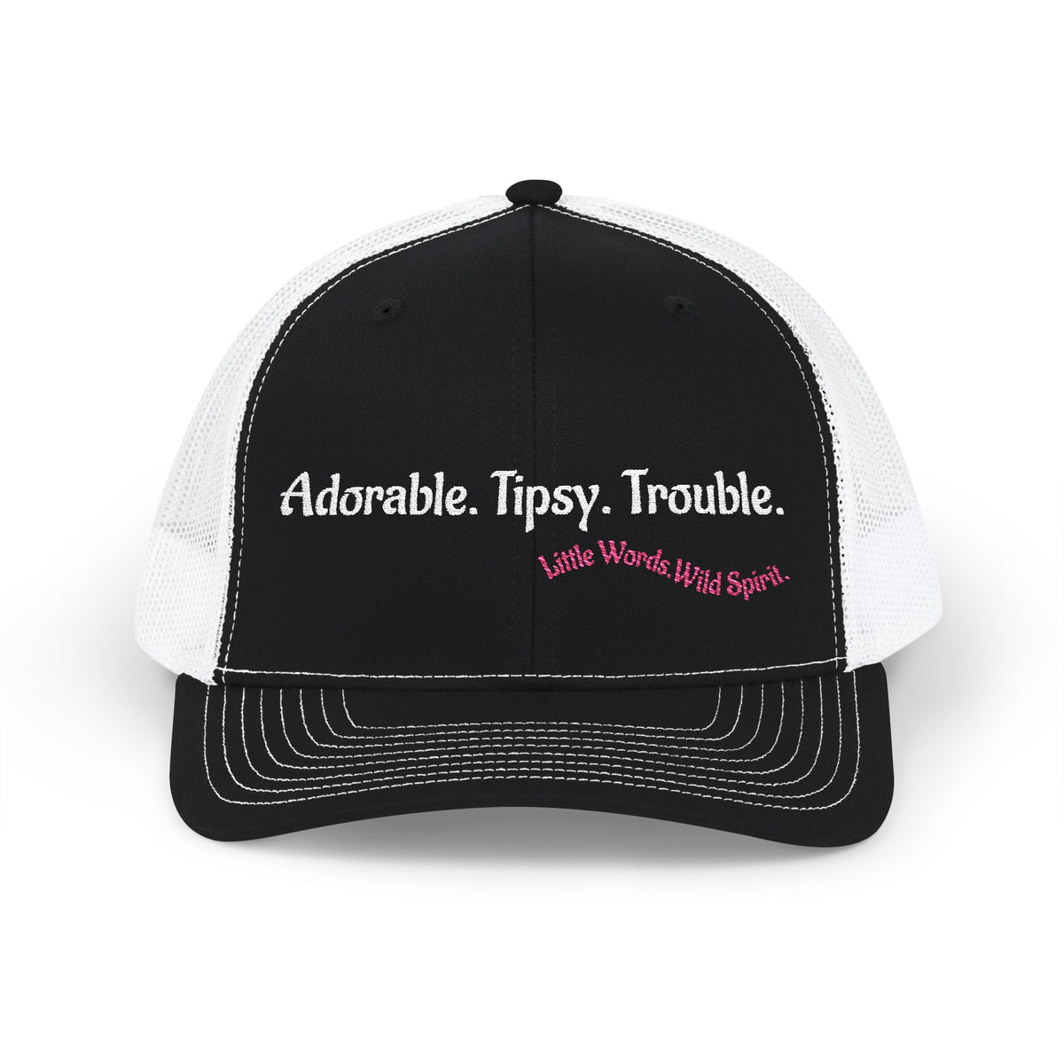 Adorable. Tipsy. Trouble. | Embroidered Snapback Trucker Hat | Full Black
