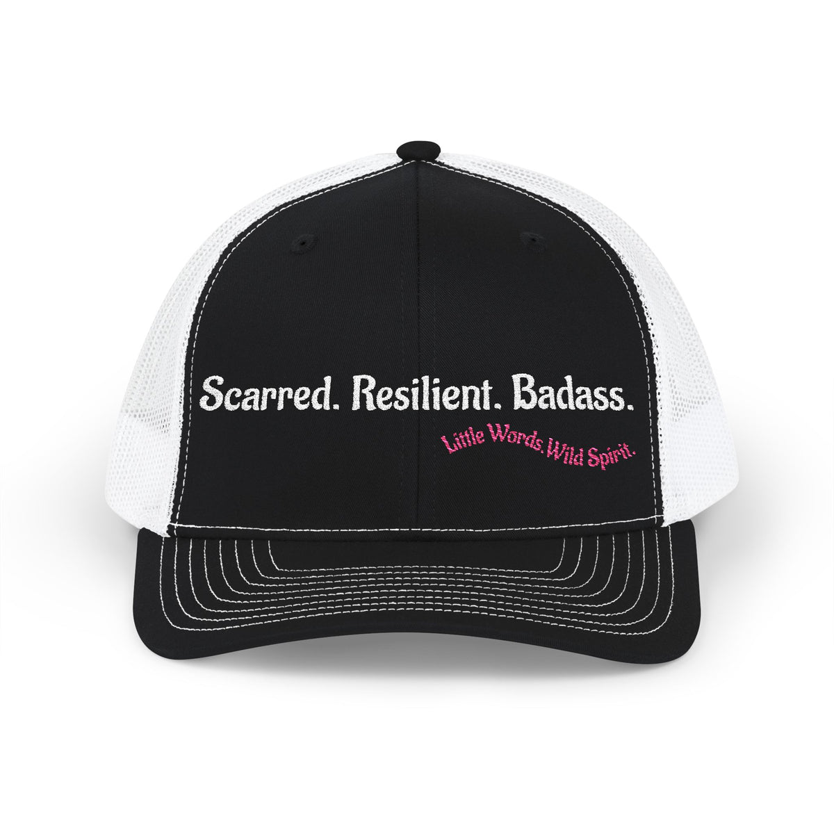 Scarred. Resilient. Badass. | Embroidered Snapback Trucker Hat | Full Black