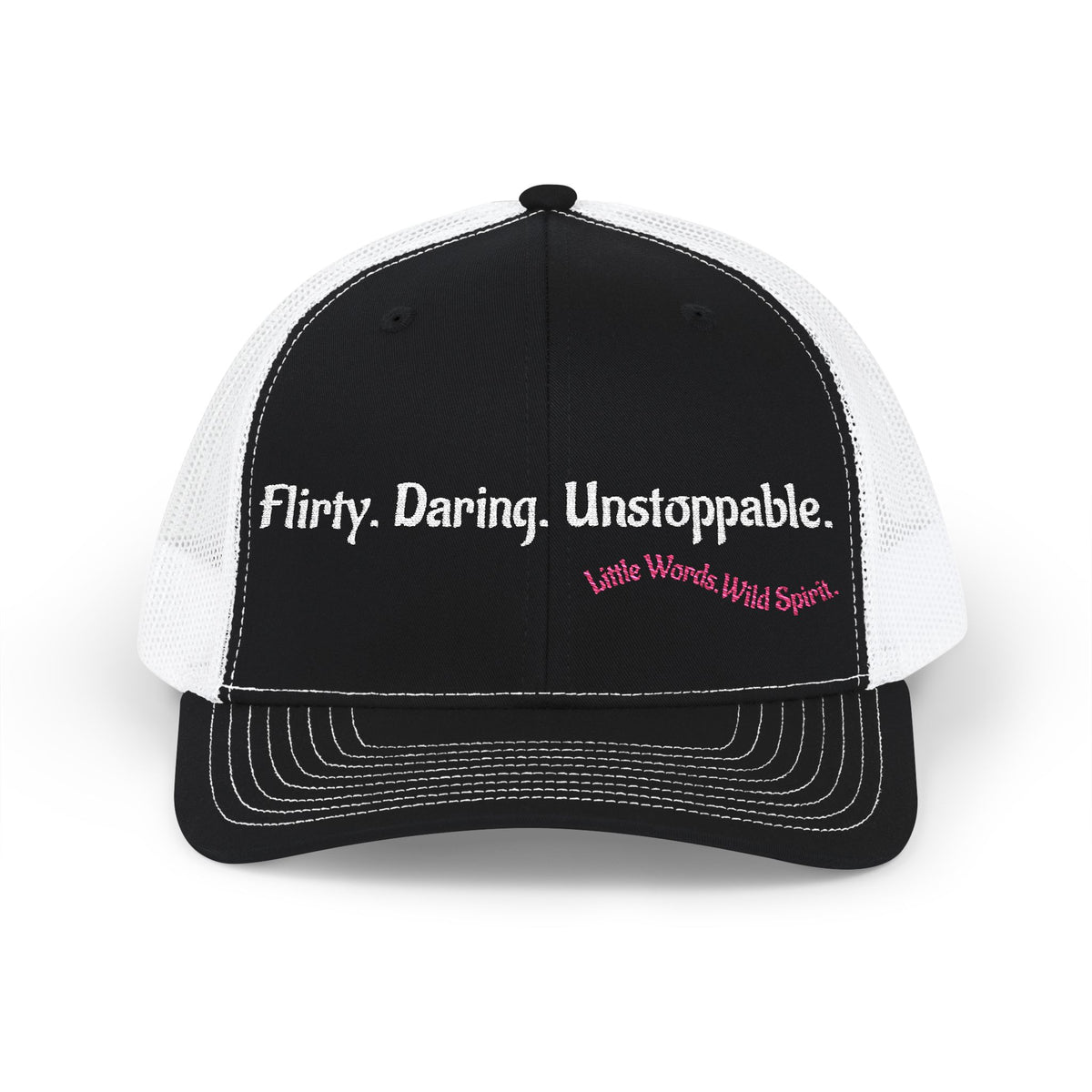 Flirty. Daring. Unstoppable. | Embroidered Snapback Trucker Hat | Full Black