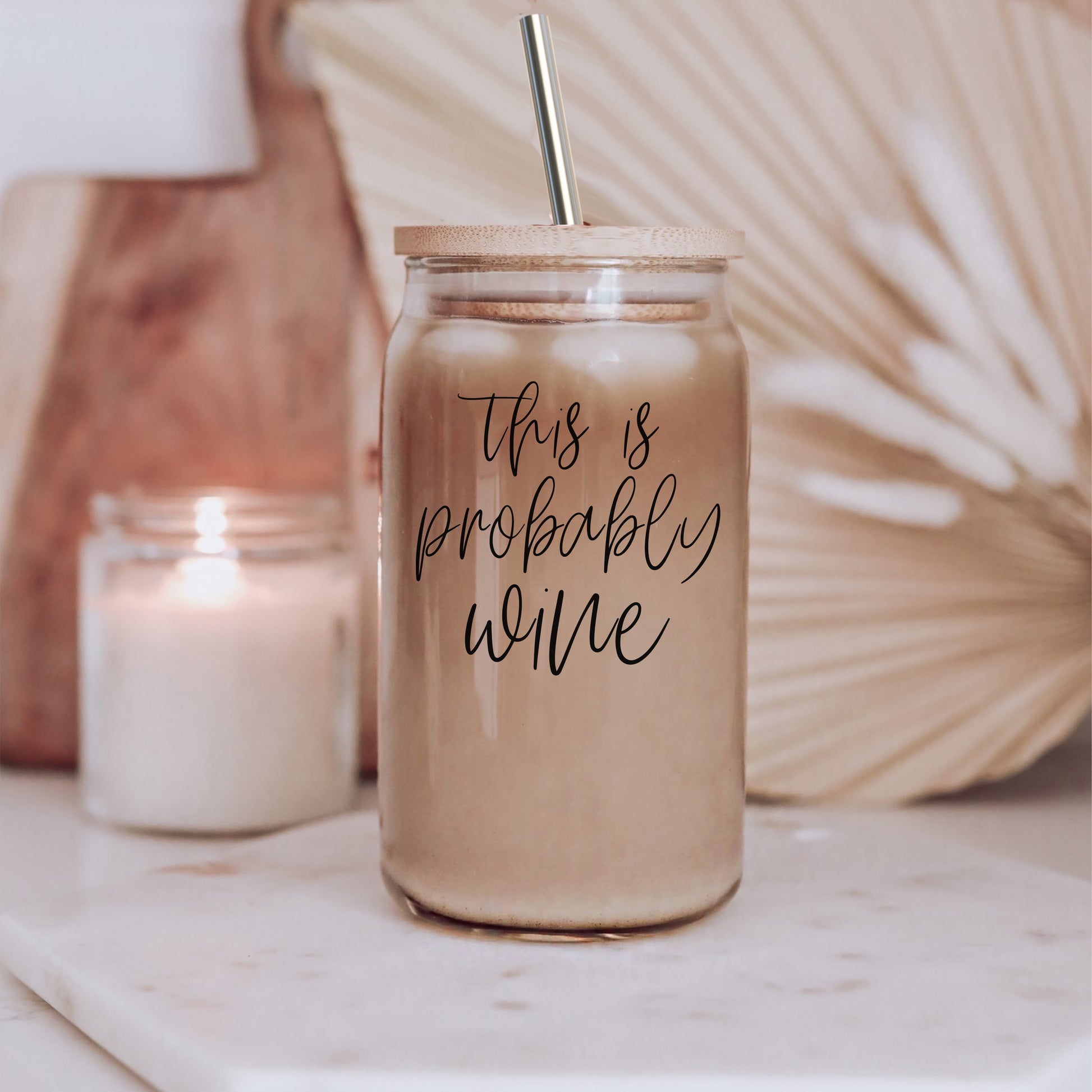 Probably Wine Cup with Bamboo Top and Stainless Steel Straw image 0