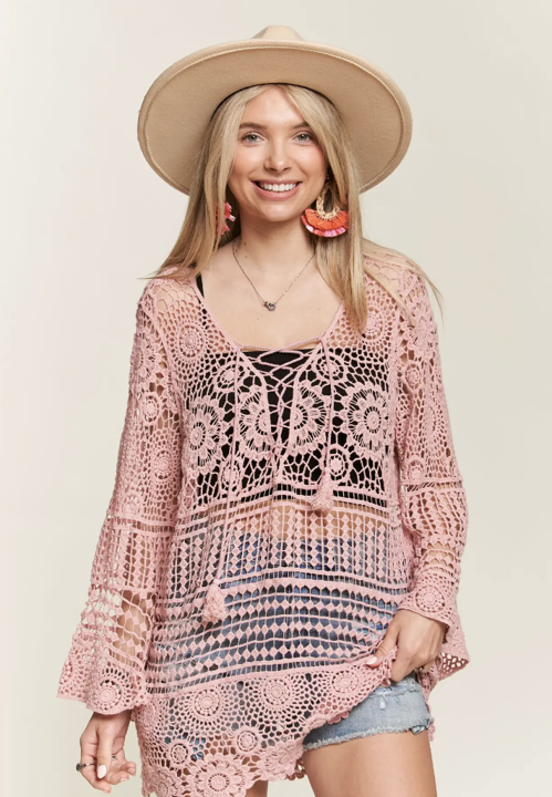 Dani Front-Lace Up Crochet Cover Up image 0
