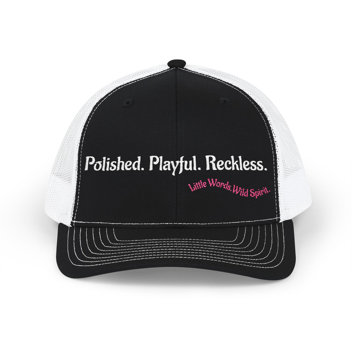 Polished. Playful. Reckless. | Embroidered Snapback Trucker Hat | Full Black