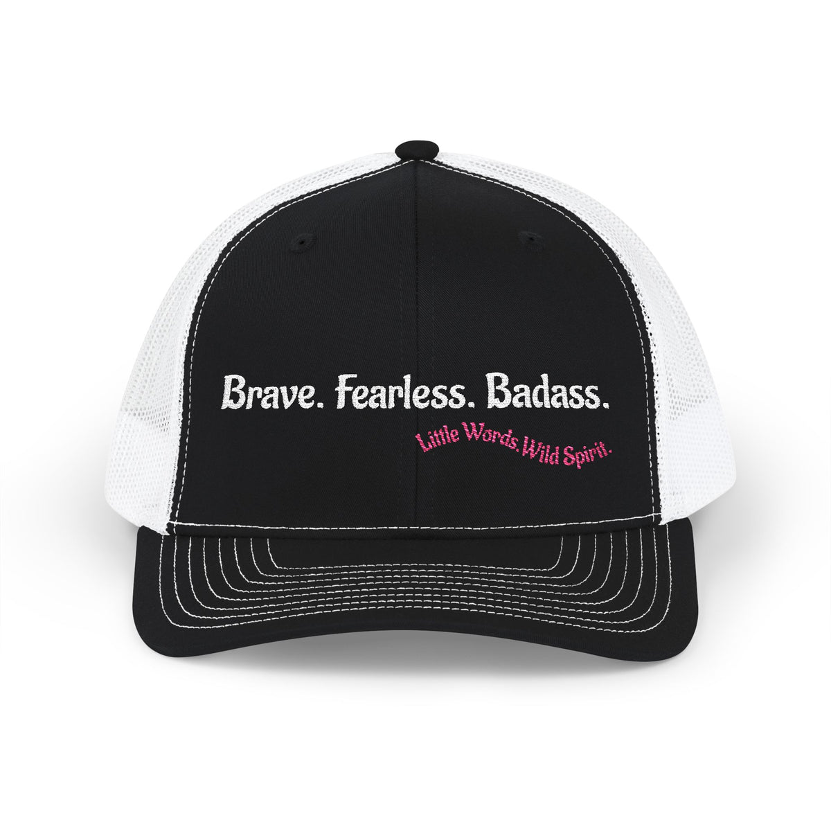 Brave. Fearless. Badass. | Embroidered Snapback Trucker Hat | Full Black