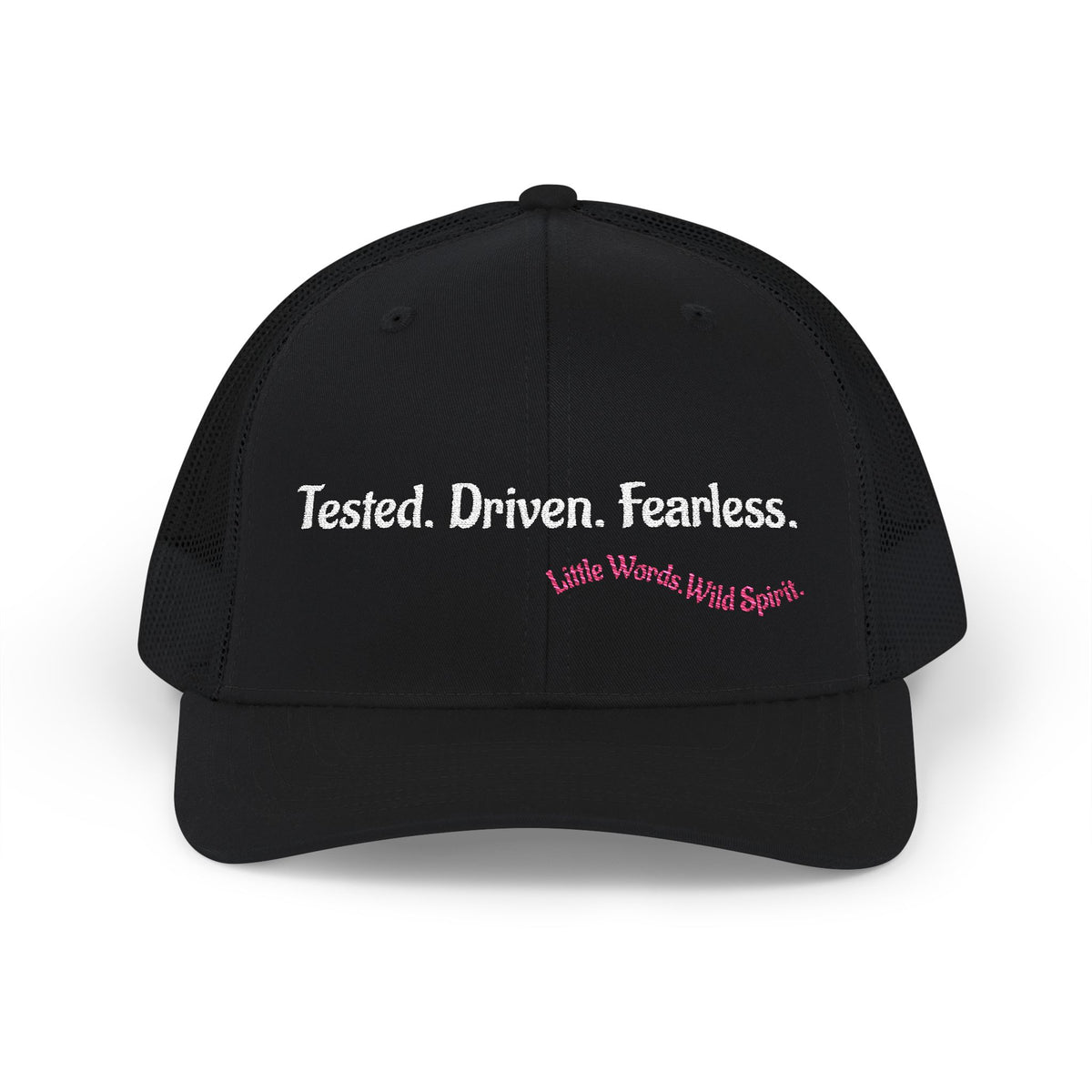Tested. Driven. Fearless. | Embroidered Snapback Trucker Hat | Full Black