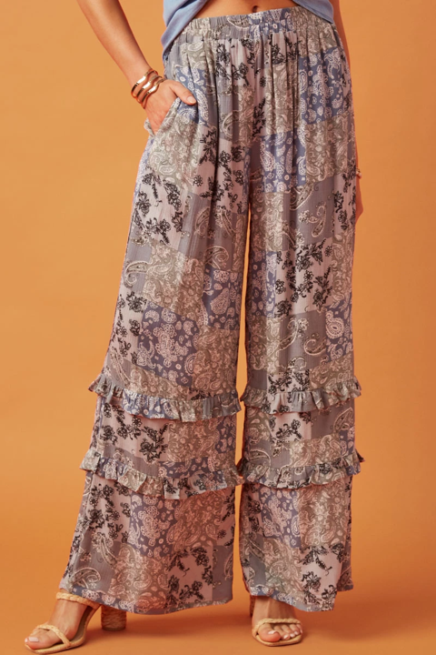 SERENA Ruffle Detail Paisley Quilt Print Wideleg Pants by Hayden Los Angeles image 0