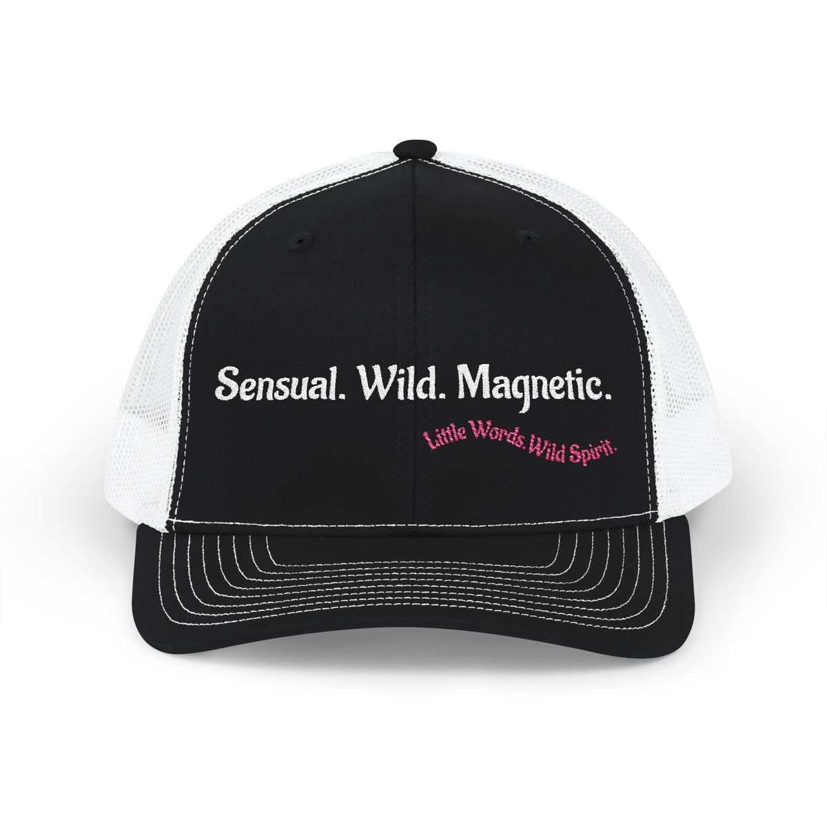 Sensual. Wild. Magnetic. | Embroidered Snapback Trucker Hat | Full Black