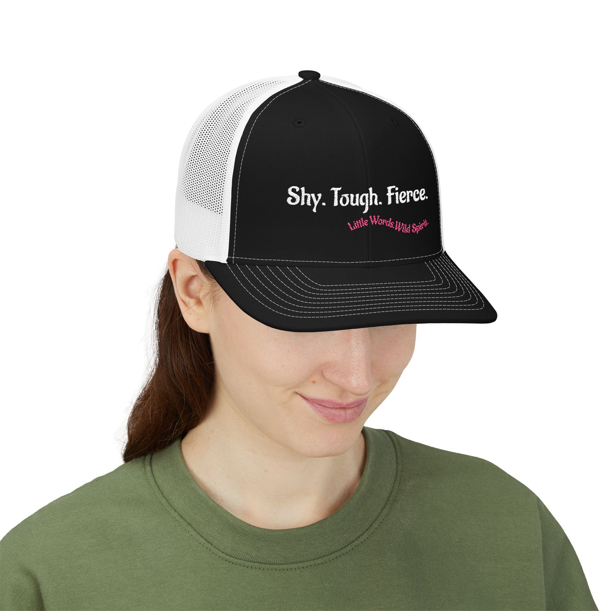 Shy. Tough. Fierce. | Embroidered Snapback Trucker Hat | Full Black
