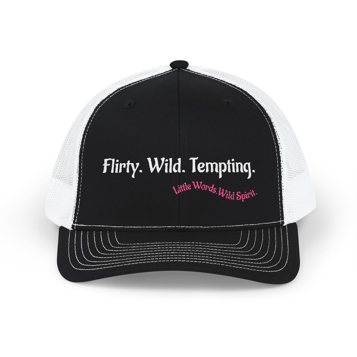 Flirty. Wild. Tempting. | Embroidered Snapback Trucker Hat | Full Black
