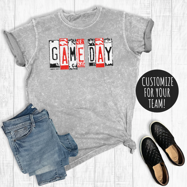 Customizable Football Game Day License Plate Mineral Wash Tee image 0