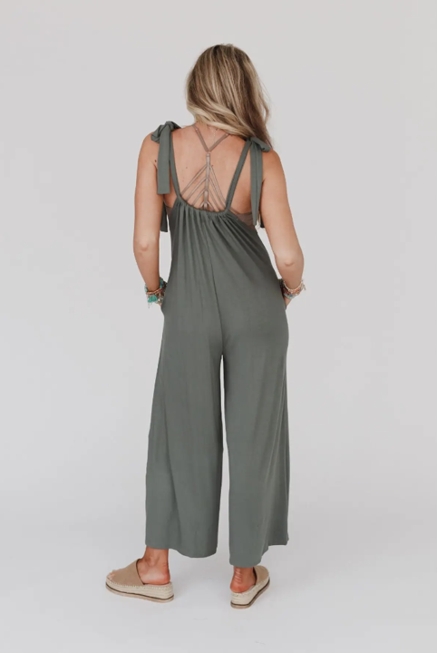 Jayne Forever Relaxed Gathered Jumpsuit in Light Olive image 2