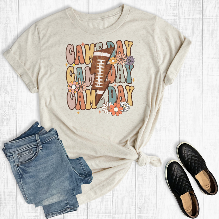 Retro Floral Game Day Football Graphic Tee image 0