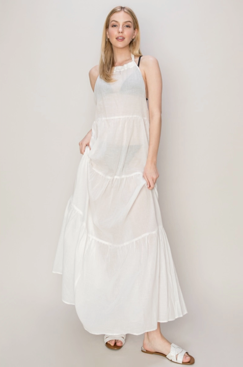 Taylor Halter Cover-Up Maxi Dress in White image 0