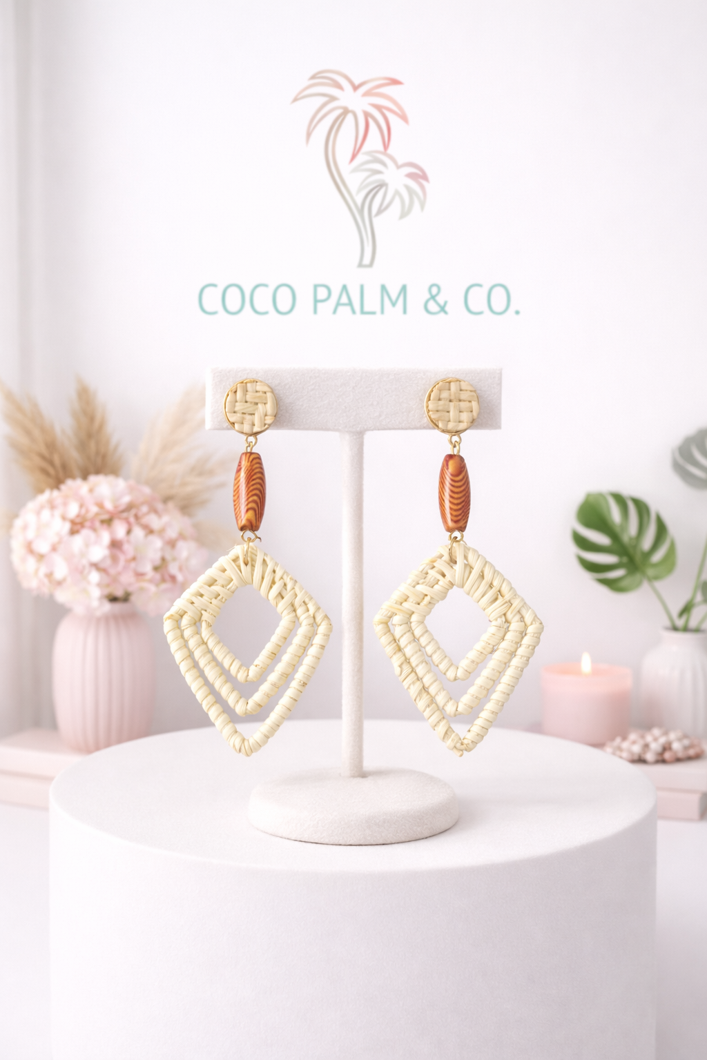Rattan Woven Geometric Drop Earrings