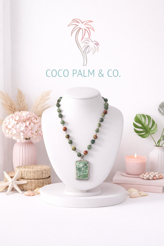 Semi Precious Bead and Pendant Necklace