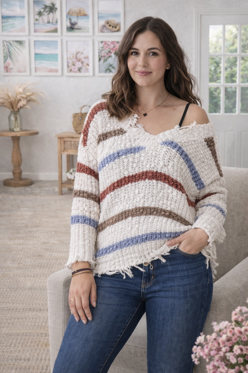 Adora Frayed Edge Stripe Sweater