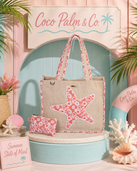 PRE-ORDER BY 7/6/26: Pink Starfish Shoulder Tote Set