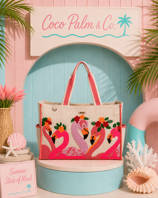 PRE-ORDER BY 7/6/26: Floral Flamingos Shoulder Tote