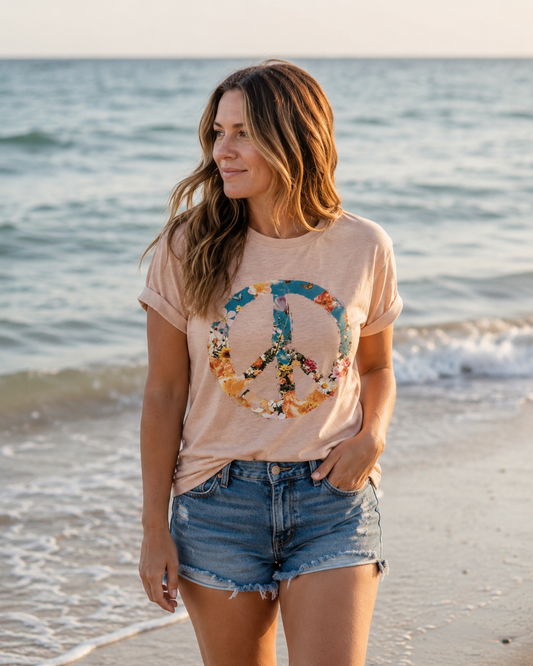 PRE-ORDER BY 5/30/26: Floral Peace Peach Tee