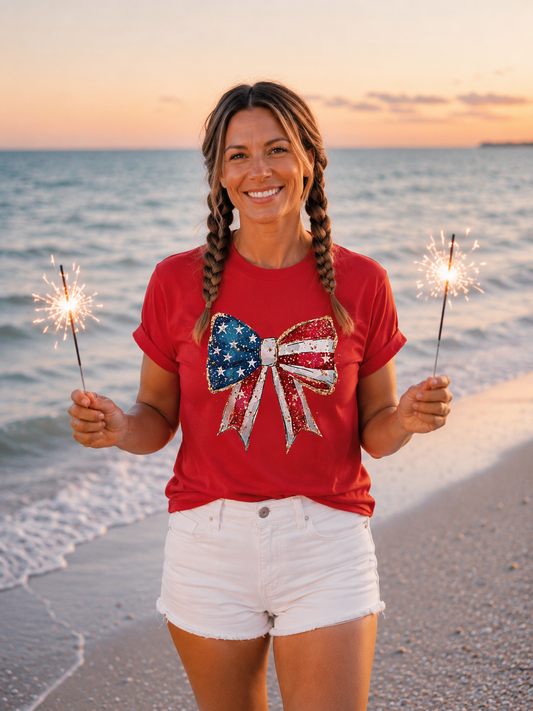 PRE-ORDER BY 5/30/26: American Flag Bow Graphic Tee