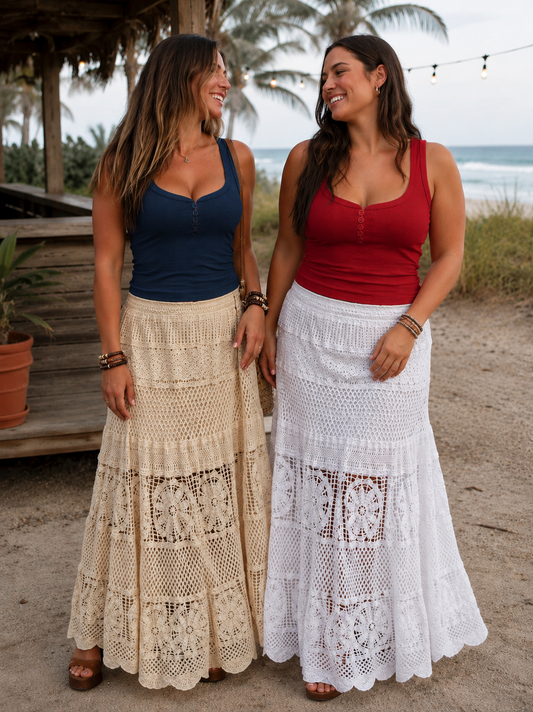PRE-ORDER BY 6/15: Floral Boho Crochet Maxi Skirt