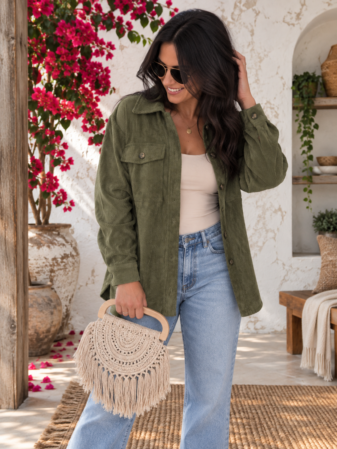 Oversized Corduroy Shacket Button Down Utility Jacket