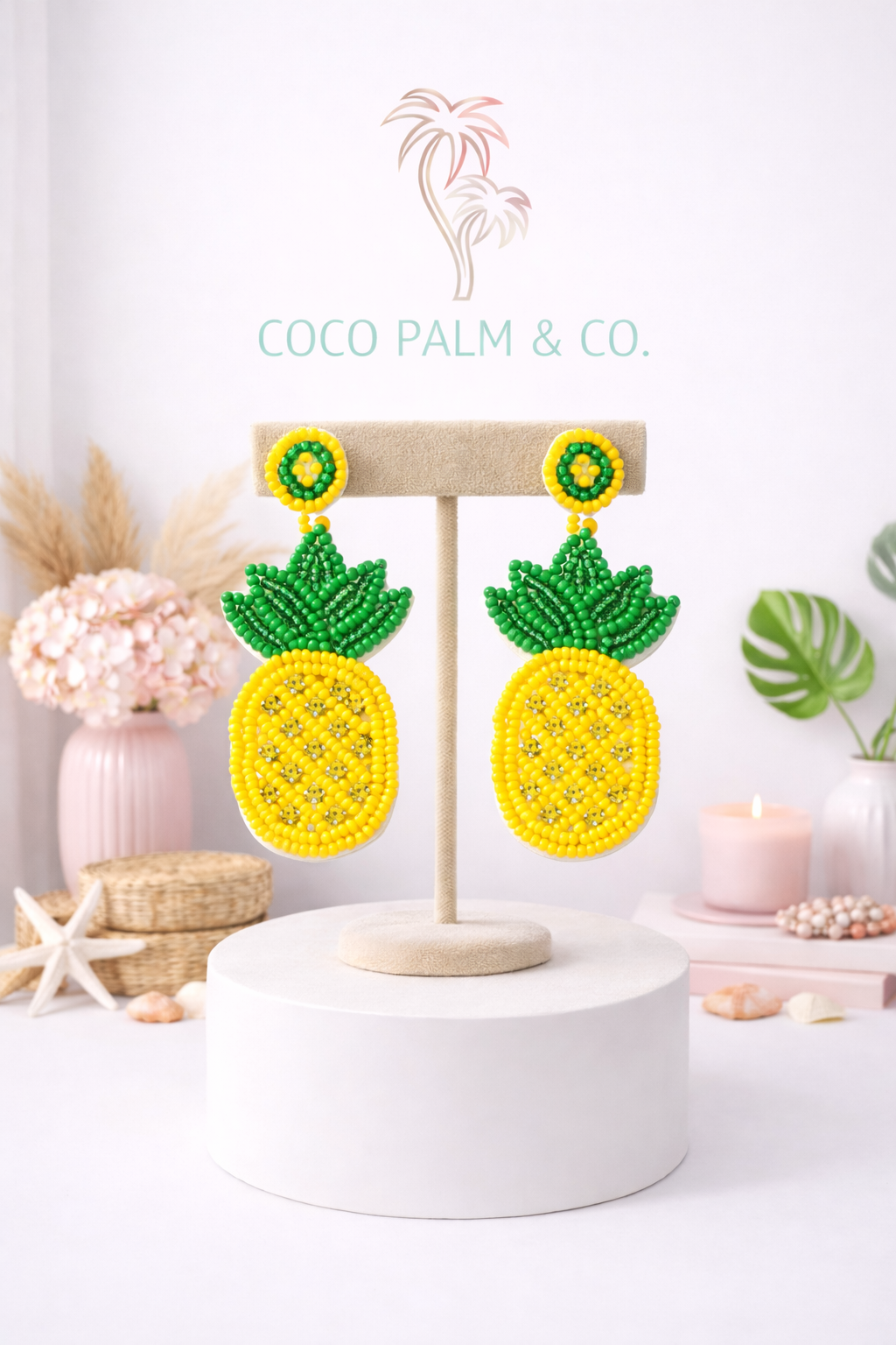 Large seed bead pineapple drop earrings