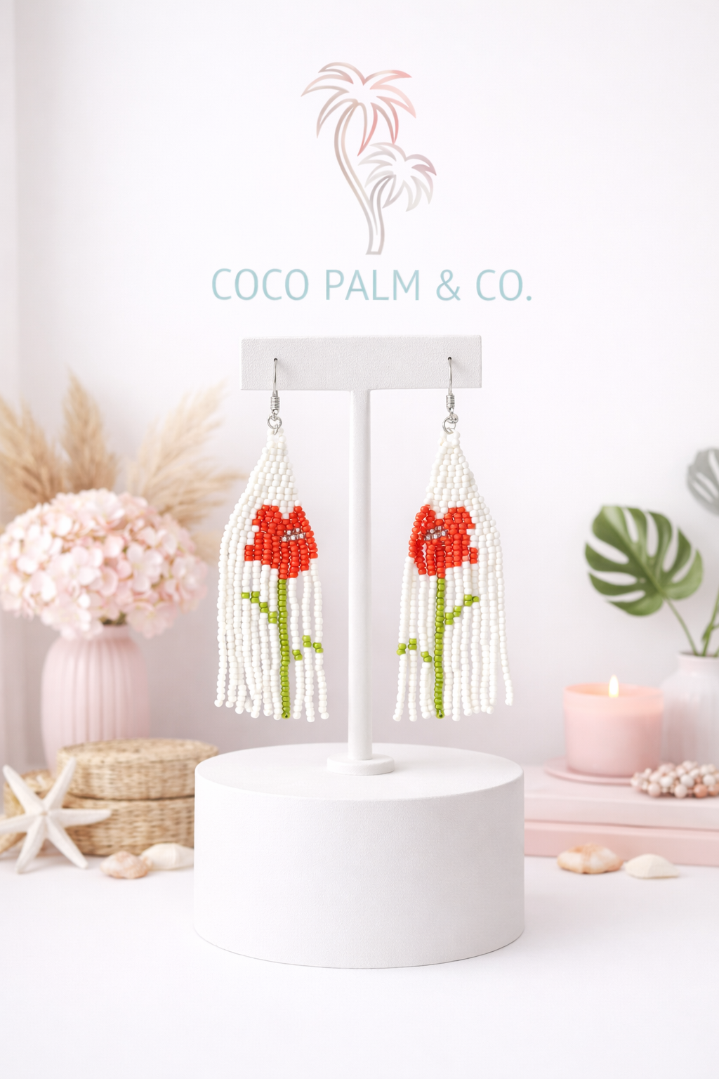 Boho Handwoven Seed Bead Flower Earrings