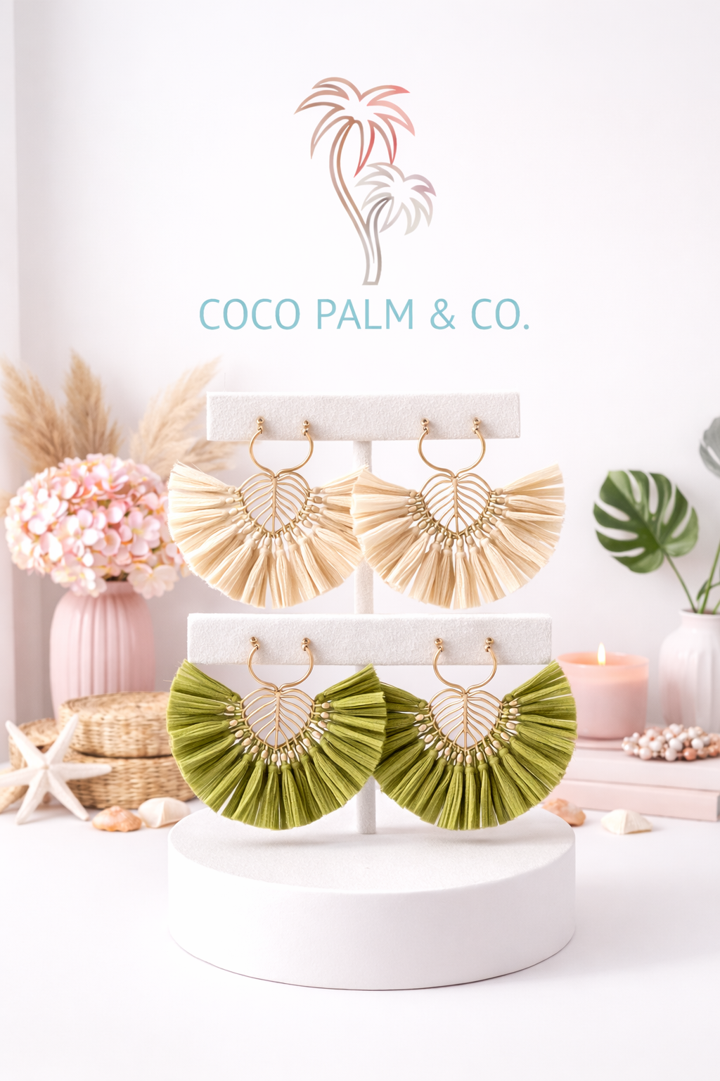 Statement Earrings With Raffia Straw Leaf Drop