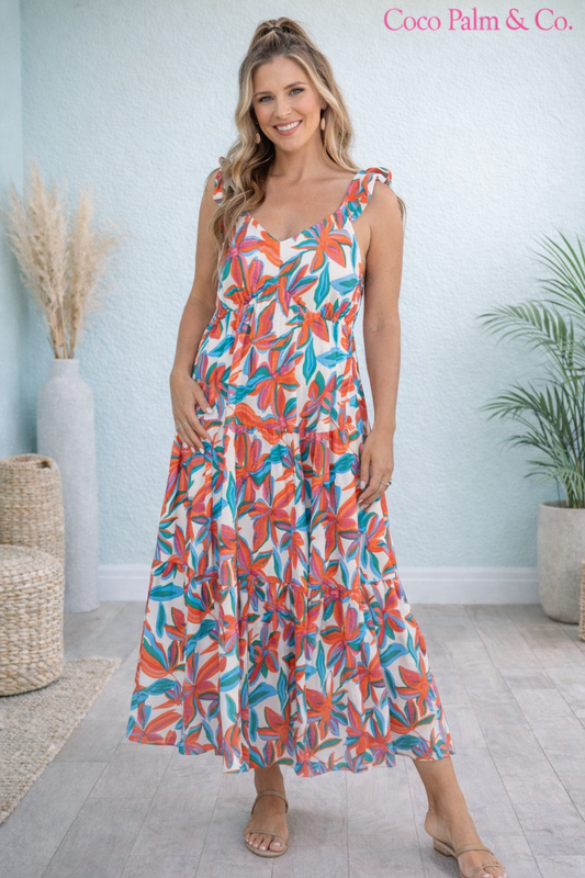 Floral Boho Ruffle Strap V-Neck Maxi Dress