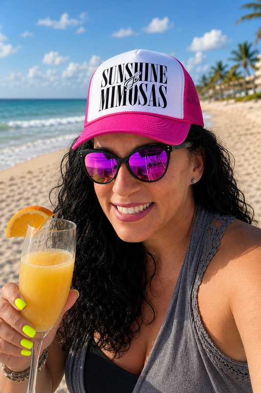 PRE-ORDER BY 6/15/26: "Sunshine and Mimosas" Hot Pink and White Trucker Hat