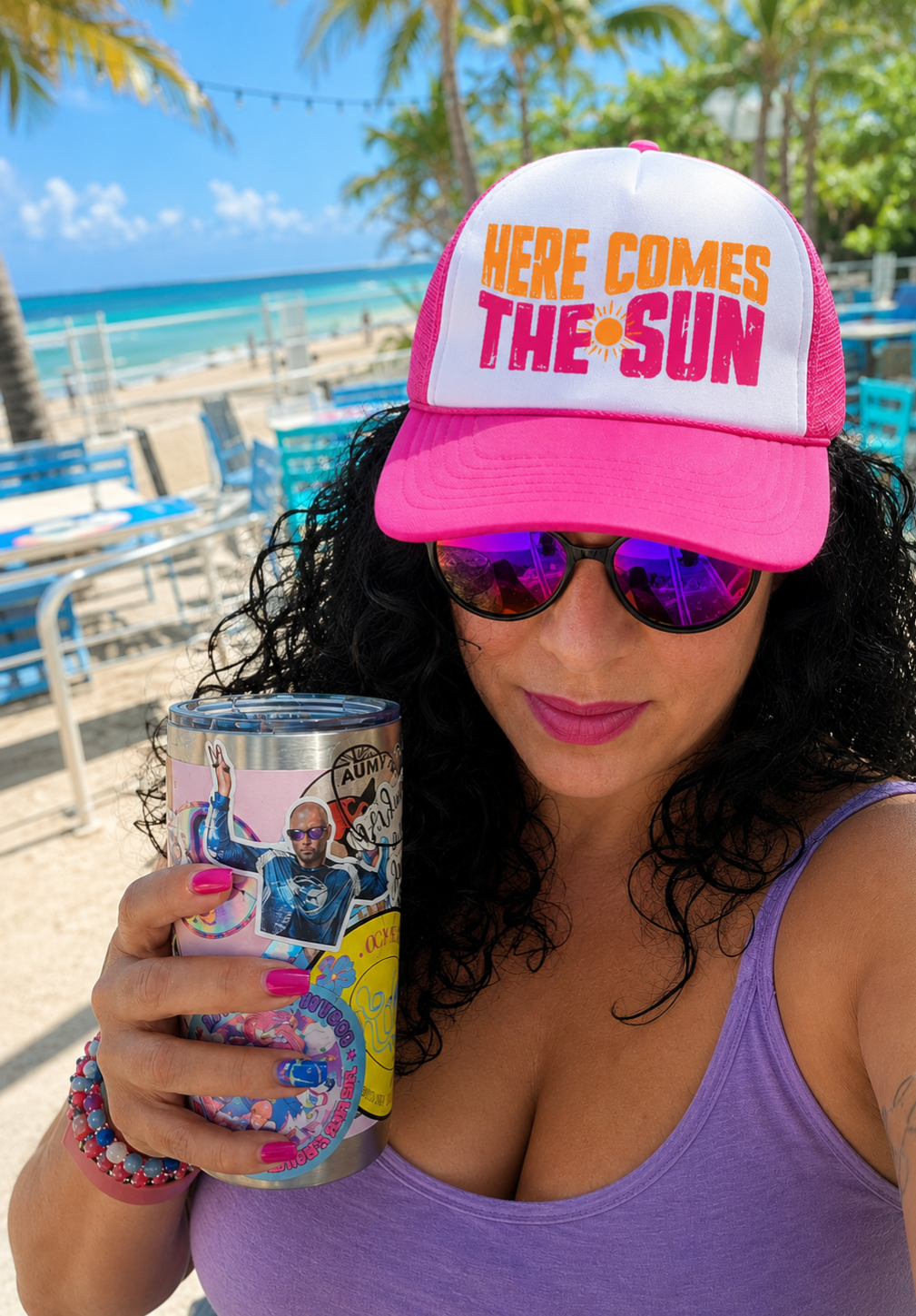 PRE-ORDER BY 6/15/26: "Here Comes the Sun" Hot Pink and White Trucker Hat (Copy)