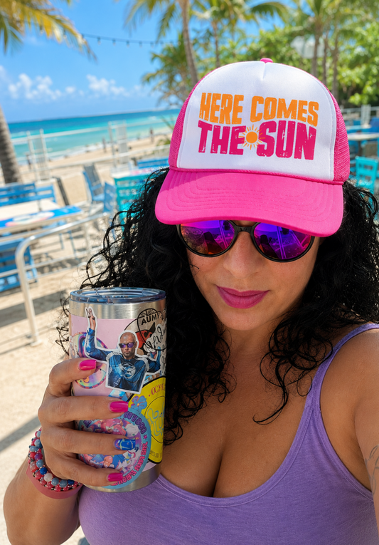 PRE-ORDER BY 6/15/26: "Here Comes the Sun" Hot Pink and White Trucker Hat (Copy)
