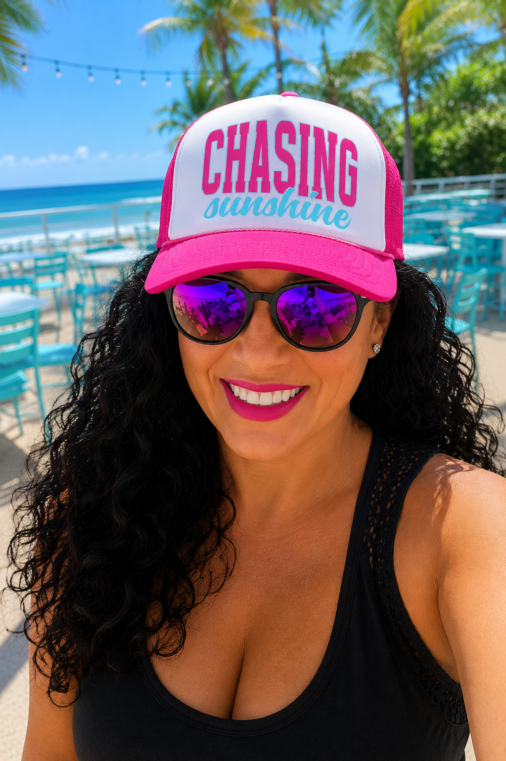 PRE-ORDER BY 6/15/26: "Chasing Sunshine" Hot Pink and White Trucker Hat