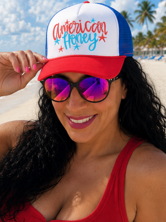 PRE-ORDER BY 6/15/26: "American Honey" Red, White, and Blue Trucker Hat